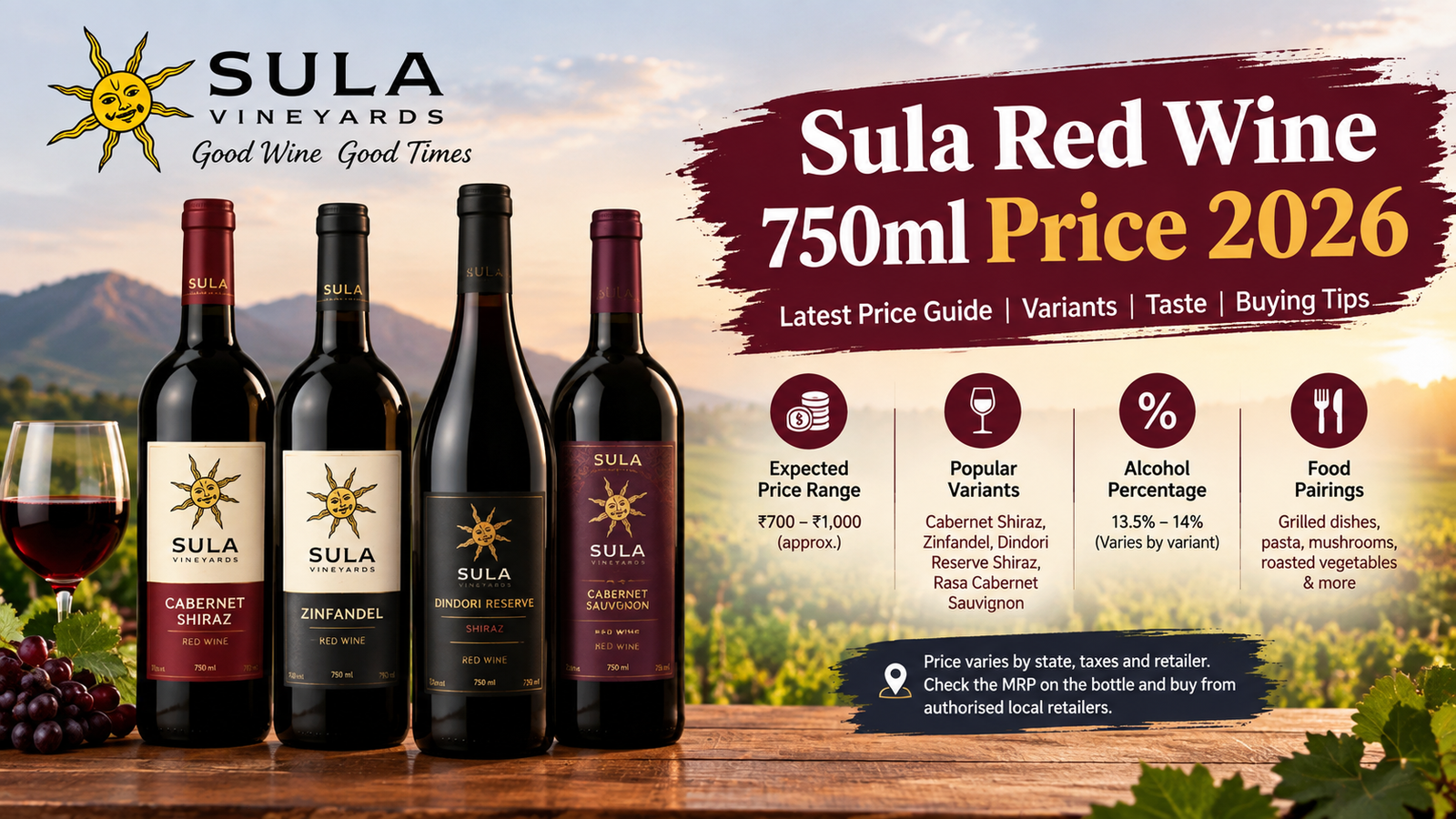 Sula Red Wine 750ml Price 2026: Latest Price Guide, Variants, Taste and Buying Information