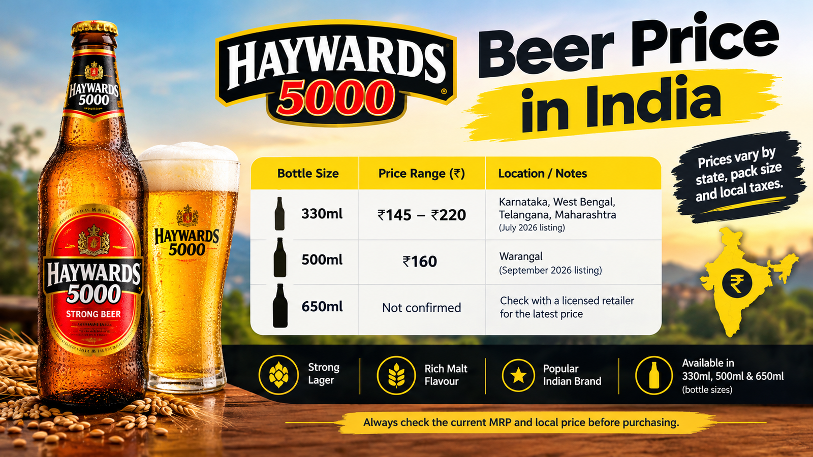 Haywards 5000 Beer Price in India: 330ml, 500ml and 650ml Rates